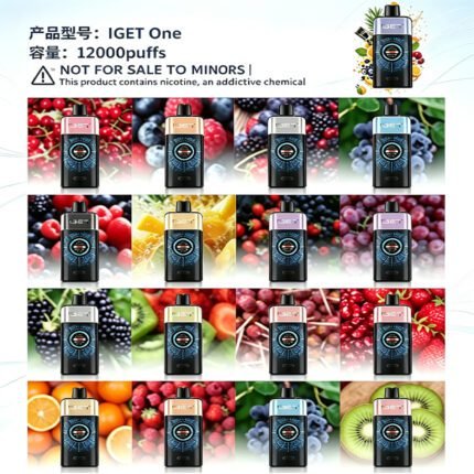 IGET One 12000 Puffs disposable vape full color and fruit flavor lineup, bulk 50 pack wholesale for Australian vape shops, rechargeable high puff device with smart display, adult use only, minors strictly prohibited