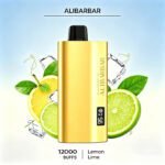 Premium Alibarbar 12000 puff disposable vape Lemon Lime icy taste, golden metal body with digital battery display, tangy citrus cool vapour for Australian adult users