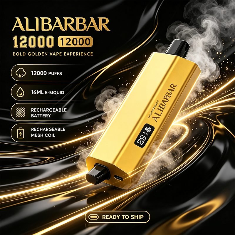 alibarbar-12000puffs-single-device-wholesale-box-reseller-supplier-australia.jpg Single Alibarbar 12000 puffs disposable vape placed in open 50pcs wholesale carton, bulk supply for Australian resellers with fast shipping service