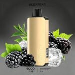 Premium Alibarbar 9000 puffs disposable vape Blackberry Ice taste, glossy gold housing with power digital display, rich dark berry icy vapour for Australian adult vapers