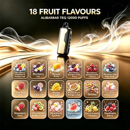 Alibarbar TEQ 12000 puffs disposable vape 18 fruit flavour chart, bulk wholesale 50 packs mesh coil vape for Australian vape shops