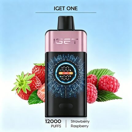 IGET ONE series 12000 puff disposable vape Strawberry Raspberry taste, smart digital LED screen, mixed fresh berry flavour, premium disposable vapes for Australia adults