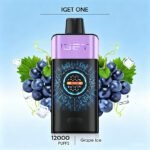 IGET ONE series 12000 puffs disposable vape with LED smart display screen, icy grape flavour, premium portable disposable vapes sold for adult users across Australia