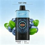 IGET ONE 12k puffs disposable vape Blue Monster flavour, real-time LED digital display panel, fresh blueberry icy vapour, original IGET vapes available in Australia